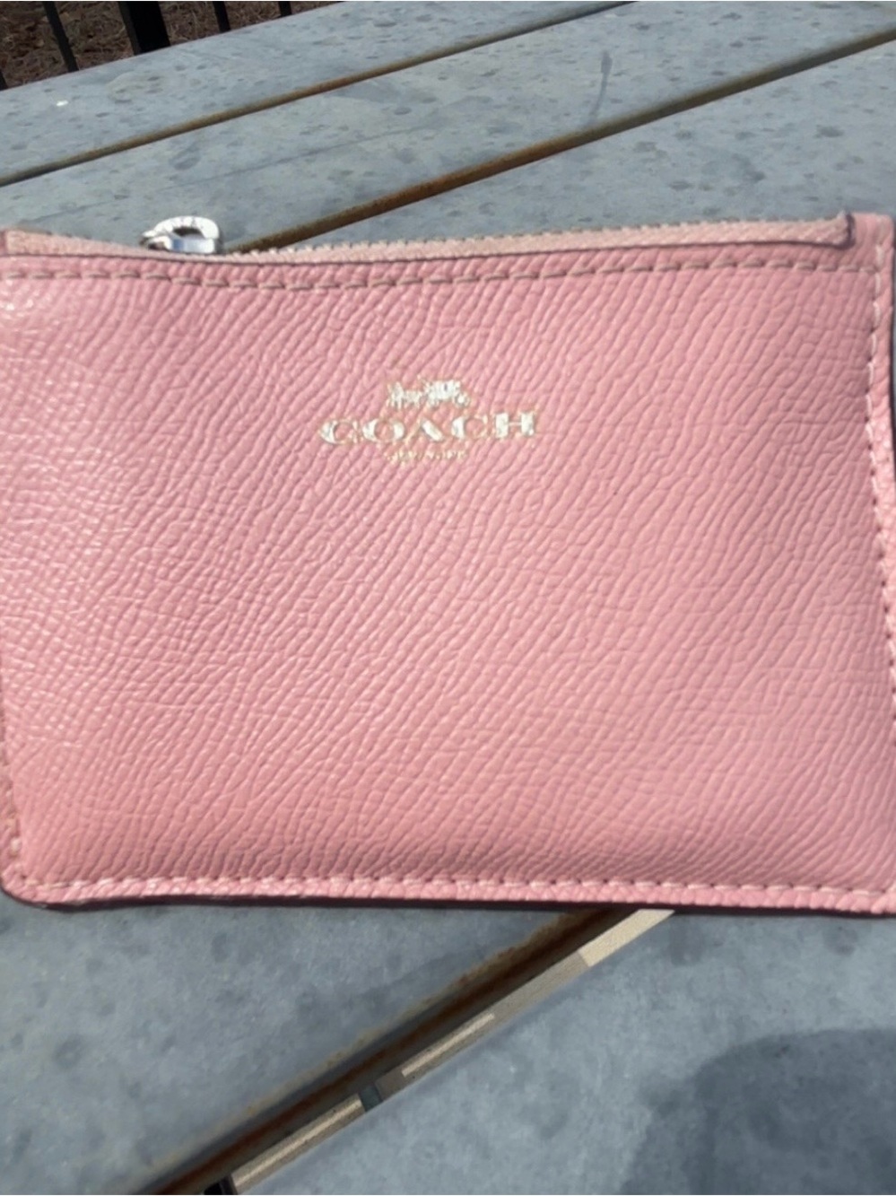 Coach Pink Leather Zip Card Pouch with Gold Logo